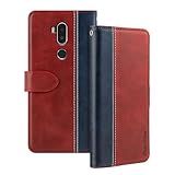 Shantime Leder Flip Hülle Kompatibel mit Alcatel A7 XL Hülle Mit Kartenhalter RFID-blockierend Magnetischer Ständer Schlanke Passform Geschäftsschutzhülle(Rot)