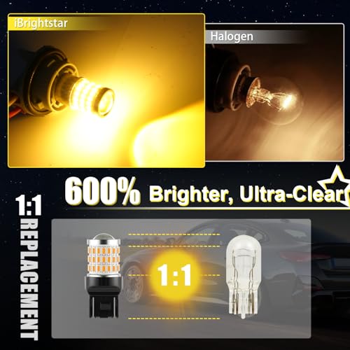 Image of iBrightstar 7443 LED Bulb Amber, 7440 LED Turn Signal Bulbs Super Bright for Vehicle Blinker Lights and Turn Signal Lights, 2 Pack