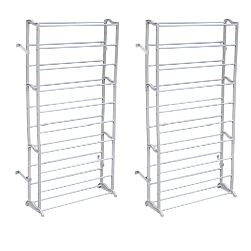 vidaXL- 2 Multi-tier Shoe Rack, Easy Assembly, Capacity for 40 Pairs, Space-Saving Design, Robust Plastic-Metal Construction, White