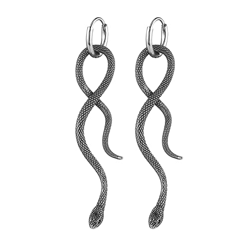 HZMAN Retro Snake Earring for Men Women Stainless Steel Gothic Punk Animal Snake Hoop Earrings Biker Party Jewelry Gift