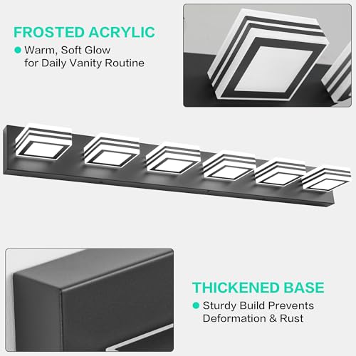 Image of SOLFART Modern Black Vanity Lights Fixtures: 6 Lights Acrylic LED Matte Black Vanity Lights for Bathroom 39inch 5CCT