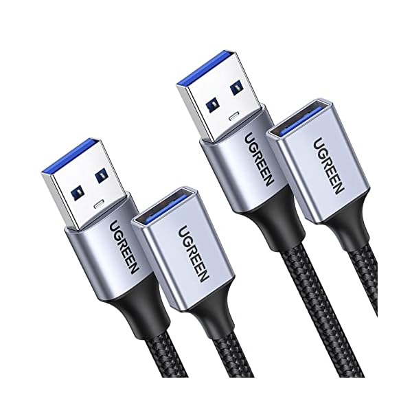 UGREEN 2 Pack USB Extension Cable, (1.5 FT+ 1.5 FT) USB 3.0 Extender Cable Nylon Braided Compatible with Webcam, Camera, Phone, USB hub, Mouse, Keyboard, Printer, Hard Drive, Headset