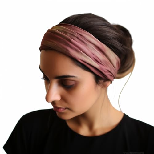 Image of XFYT Super Soft Tie-Dye Yoga Boho Chic Hair Bands | Stylish Stretch Smart Elegant Head Band for Women Girls Workout Sports Fitness Gym (Earthy Rose)