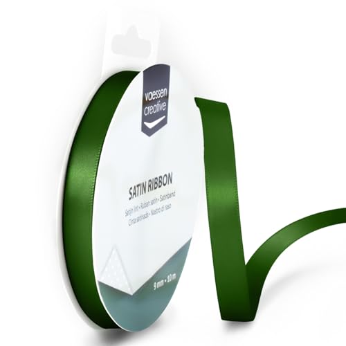 Vaessen Creative Ruban Satin, 9mm x 10m, Éclat Élégant pour Créer des Cartes, Scrapbooks, Emballage Cadeaux et Autres Projets Créatifs, Vert Foncé, 9 mm, 1 pièce.