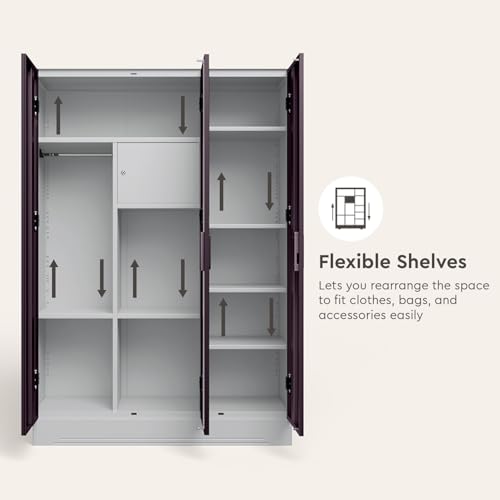 Image of Interio by Godrej Slimline 3 Door Steel Almirah (Royal Ivory and Textured Shellwine Red) + 1 Year Warranty, Locker, 7 Shelves