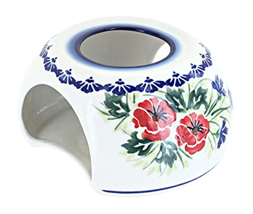 Blue Rose Polish Pottery Cherry Red Bouquet Teapot Warmer