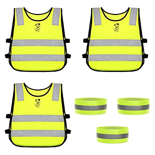 KIJUH Chaleco Reflectante Niño, 3 Packs Chalecos Reflectantes Seguridad Niño, Tiras Reflectantes Chaleco Coche Alta Visibilidad, Niño Chalecos Reflectantes Coche Cover