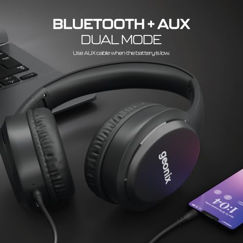 Image of Geonix Audicle Air Wireless Over-Ear Headphones - 70Hrs Playtime, Bluetooth 5.4 + AUX Dual Mode, Dual Device Pairing, Type-C Fast Charging, Comfortable Over Ear Headset (Black)