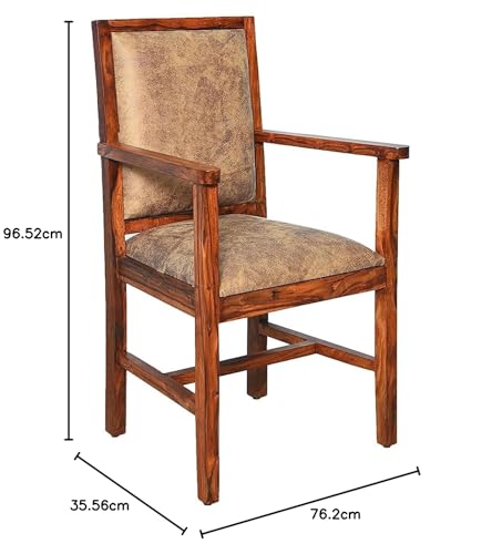 Image of Solid Sheesham Wood Arm Chair with Cushion | Single Seater Sofa Furniture for Living Room, Bedroom, Office and Outdoor | Durable Wooden Accent Chair (Honey Finish)