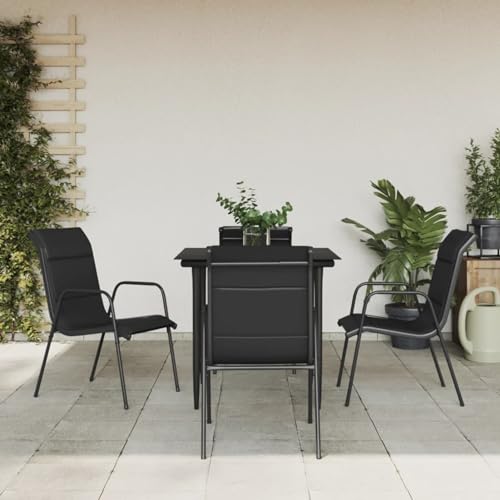 Homgoday Gartenmöbel-Set, 5-teilig, aus Stahl und Textilene, Schwarz, Stuhl, Sessel, Tisch, Küche, Außenbereich, Terrasse, Terrasse, Balkon, Möbel Typ 20 Garten-Sets