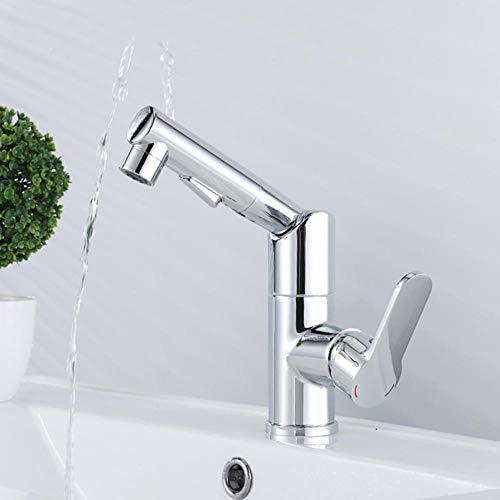 Robinet de lavabo avec douchette extractible télescopique multifonctions laiton chromé