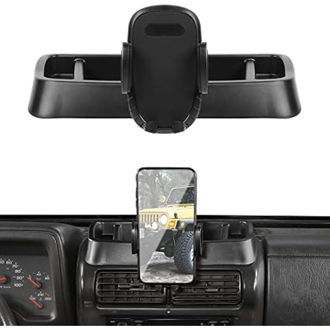 JeCar TJ Phone Holder Upgrade Dash Cellphone Mount with Storage Tray Interior Accessories Compatible with Jeep Wrangler TJ 1997-2006 Cover