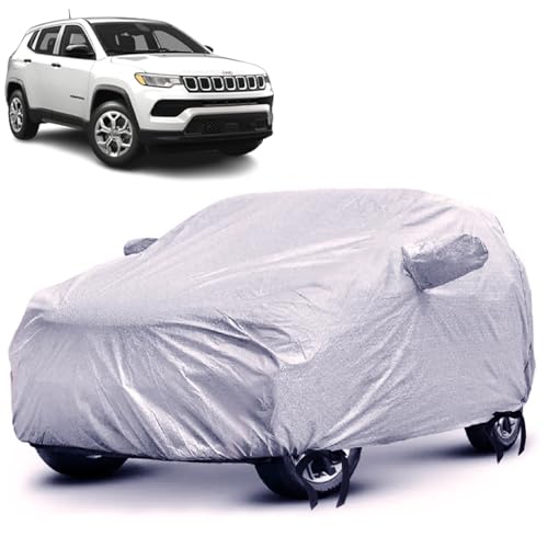 Image of SENSI Waterproof, UV Protection Car Cover for Jeep Compass with 4 Tyre Belts & Mirror Pockets|, 3-Layer Stitched, Cover - Protects Against Dust, Sun & Rain