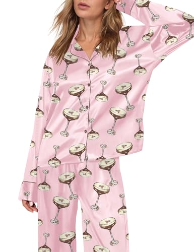 Image of SHESHOW Satin Pajamas for Women Set Long Sleeve Button Down Sleepwear 2 Piece Nightwear Women Pjs Sets Size XS-XXL