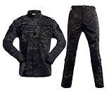LANBAOSI Men's Tactical Jacket and Combat Trousers Set Camo Woodland Hunting ACU Military Uniform, Black Cp, XL