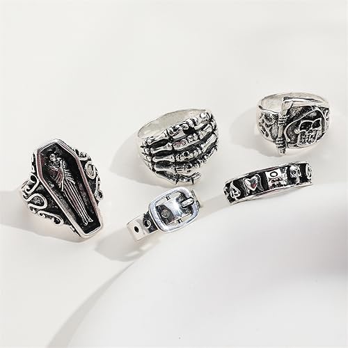 Inenimartj Punk Goth Knuckle Rings Set For Women Men Vintage Silver Finger Joint Rings Chunky Cool Emo Ring Halloween Skull Frog Butterfly Snake Ace Grunge Stacking Rings thumb #6