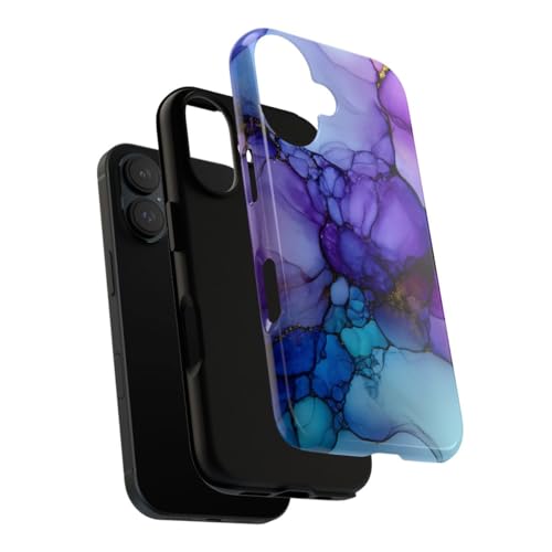 Coque iPhone 16 encre à l'alcool violet bleu vif accessoire protection rigide