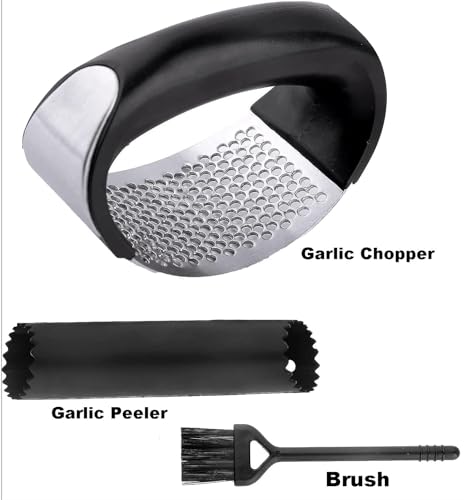 Garlic Mincer set Garlic Press Rocker Garlic Chopper Garlic Peeler with cleaning brush Innovative Kitchen tool Garlic grater Mincer tool Garlic smasher Kitchen essentials Clove crusher