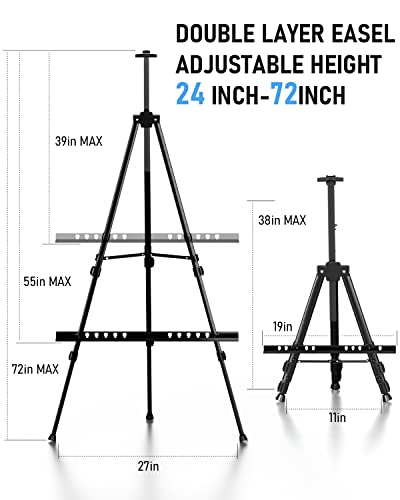 Artist Easel Stand For Display 72", Nicpro Heavy Duty Metal Easel Adjustable Height 22-72" Tabletop & Floor Foldable Art Easel For Painting Canvas, Wedding Signs Poster With Carry Bag,Holds 25 Lbs #TOP1