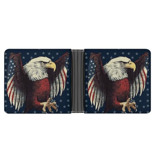 Men's Leather Wallet Bifold Wallet for Men Eagle Flag Slim Wallet with Multiple Card Classic Passcase Mens Card Holder