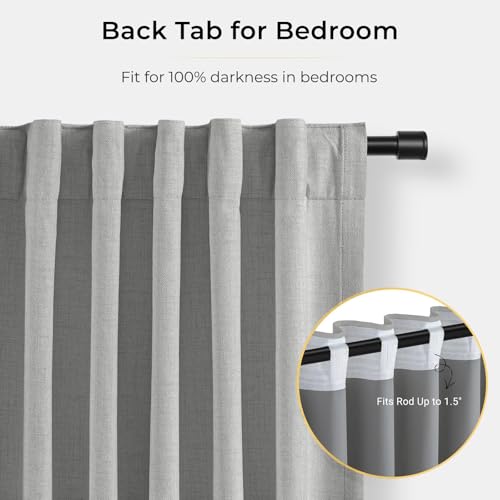 Image of INOVADAY 100% Blackout Curtains for Bedroom, Dove Grey Black Out Curtains 90 Inch Long, Clip Rings Linen Blackout Drapes, Thermal Insulated Room Darkening for Living Room, 2 Panels - W50xL90