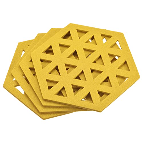 sourcing map Felt Coasters, 4pcs Hexagonal Pad Coaster for Drink Cup Pot Bowl Vase, Yellow