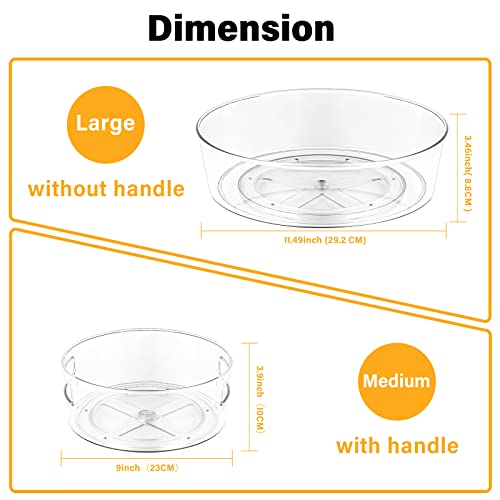 2 Pack Lazy Susan Organizer For Cabinet - 9" & 11.5" Turntable Rack For Cabinet,Sink Pantry Cabinet Kitchen Organizer,Storage, Bathroom Makeup Vanity Countertop, Fridge, Spice Rack,Clear #TOP3
