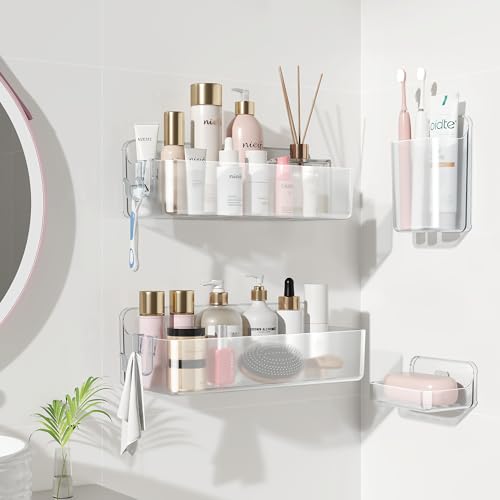 Nieifi Adhesive Wall Shelf,Shower Shelves 4 Pack with Soap Holder,Shower Organizer for Bathroom Organization,Clear by Nieifi - Image 9