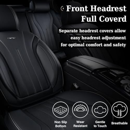 Image of Coverado Car Seat Covers Full Set, Black Leather Seat Cover for Cars, Luxury Waterproof Seat Cover, Front and Back Car Seat Protector Car Seat Cushion Universal Fit for Most Cars
