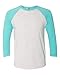 Next Level 6051 Women's Tri-Blend 3/4-Sleeve Raglan Tee Shirt Medium Tahiti Blue/White