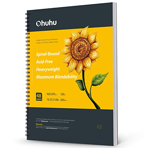 Image of Ohuhu Marker Pads Art Sketchbook, 16.5 inchx11.7 inch XL A3 Large Paper Size, 120 lb /200 GSM Heavy Smooth Drawing Papers, 48 Sheets /96 Pages, Spiral Bound Sketch Book for Alcohol Markers Christmas Gift