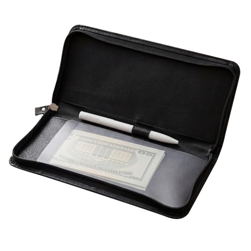 Sunnymove Leather Checkbook Cover Business Checkbook Wallet for Men Women Check Book Case Card Holder Personal Check Registers with Pen Inserts Zippered Portfolio for Traveller Checks Duplicate Checks