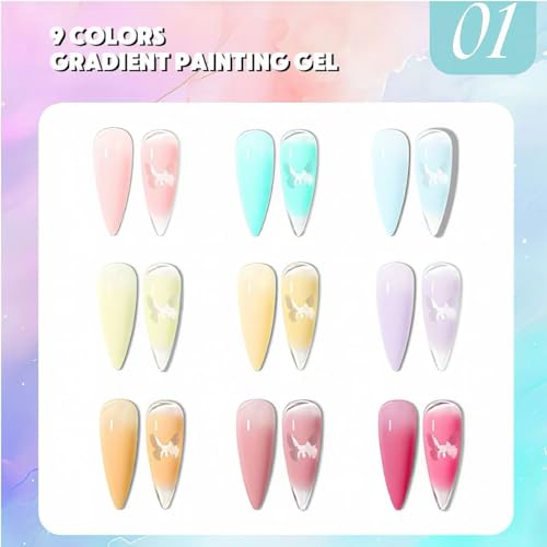 Gradient Painting Gel, 9 Colors Ombre Gel Polish UV miniatura 2