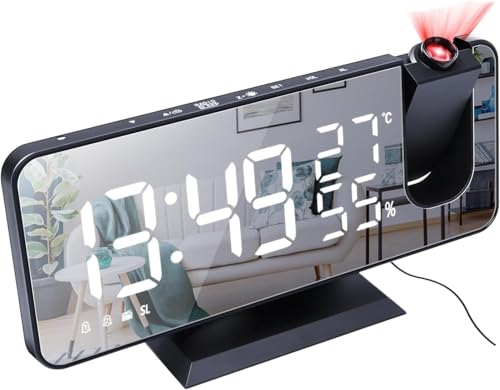 180�x��]�V�䓊�e �d�g���v �ڊo�܂����v LED ���x���x�\�� �����@�\ �勾�� �A���[�����v �x�b�h���[�� �Q�� �v���W�F�N�V�����N���b�N USB�[�d �u���b�N4 �i�K�̒����@�\�A18.5 �Z���`�̑勾�ʁA12/24 ���ԕ\���̉��x�E���x�\���A�_�u��