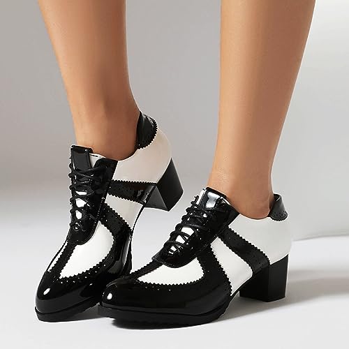 Gicoiz Oxfords Womens Pointed Toe Lace Up Office Block Heel Brogue Shoes4