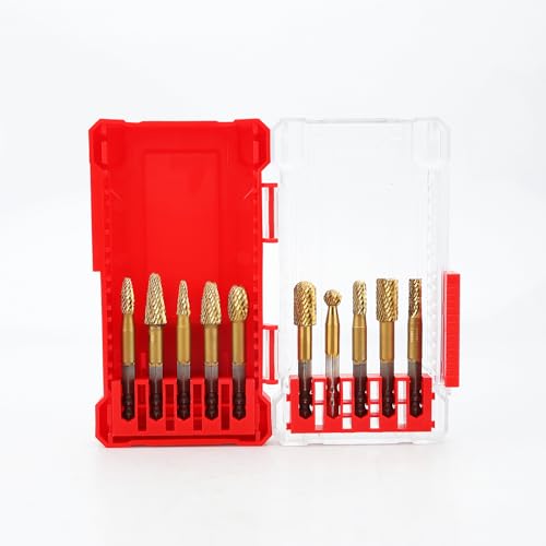 Image of 10 Pieces Set Carbide Burr Set with 1 /4 inch Hex Shank,Double Cut Tungsten Carbide Rotary Burr Set for DIY Grinder Metal Wood Carving Engraving Polishing Drilling Grinding Milling Cutting
