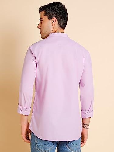 Image of Dennis Lingo Men's Slim Fit Solid Mandarin Collar Casual Shirt