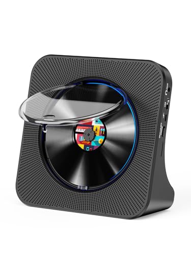 Gueray CD Players Bluetooth CD-Player mit Lautsprecher Unterstützt Fernbedienung Anzeige FM Radio mit CD Player USB- Kartenwiedergabe 3,5 mm AUX Wecker Kopfhöreranschluss Staubschutzhülle Schwarz