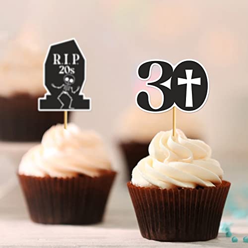 24Pcs Death To My 20S Cupcake Toppers Rip 20S Cupcake Toppers Death To My 20S Decorations Rip To My 20S Birthday Decorations Funeral For My Youth 30Th Birthday #TOP1