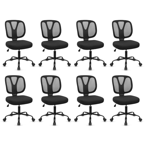 Image of CLATINA Armless Home Office Chair, Adjustable Height Backrest Ergonomic Mesh Desk Chair with Wheels, 360 Swivel Small Computer Task Chair for Home Office, Study, Meeting Room, Black(8 Pack)