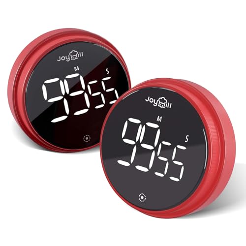 JOYHILL Revolutionary Digital Kitchen Timer: Large LED Display, 3 Volume Levels, Magnetic & Portable – Ideal for Cooking, Teaching, Fitness, & More!(Red, 2 Pack)
