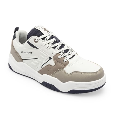 Image of Red Tape Men's Sneakers Beige Green Pu Round Toe Lace-Up Responsive Sole