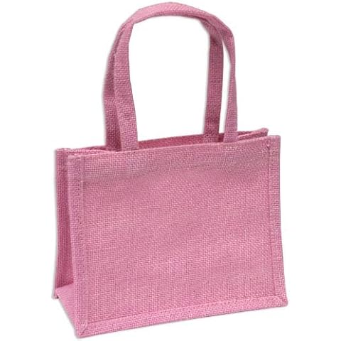 Mini Pink Burlap Jute Gift Bag 15cm (H) x 20cm (W) x 10cm (D) Pack of 1,3,5,10 (3) Cover
