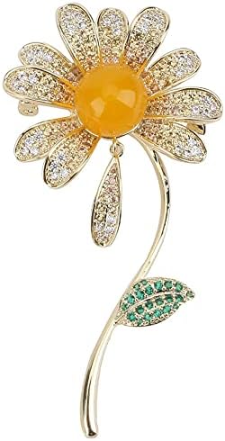 Brooch pins for women fashion, 2022 small daisy flower brooch with natural beeswax gemstone elegant temperament suit women brooch