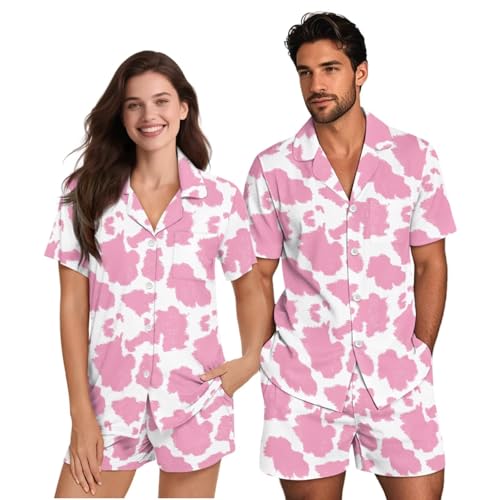 Matching Couples Pajamas Set - 2 Piece Short Sleeve Button Down Pjs, Soft Lounge Wear Lightweight Sleepwear