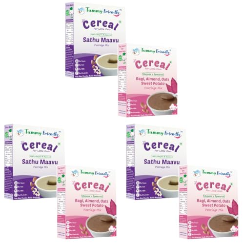 Image of TummyFriendly Foods Certified Organic Sprouted Sathu Maavu Porridge Mix. Made of Sprouted Ragi, Whole Grains, Pulses & Nuts. Organic Baby Food For 8+ Months Baby. Shelf-life 9 month-200g (Sathu, Ragi)