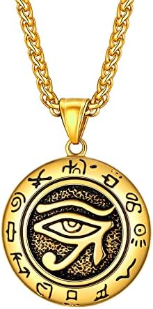 U7 Egyptian Cross with Wedjat Eye/The Eye of Horus Pendant Necklace, Gold/Black Plated, Stainless Steel Ancient Egypt Jewellery Necklaces