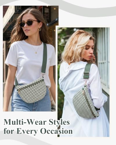 WOOMADA Checkered PU Bum Bag Sling Purse with Adjustable Strap for Travel(Bean Green Check) — view 4