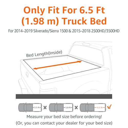 Image of Amazon Basics Soft Roll-Up Truck Bed Tonneau Cover, 6.5 ft, Water-Resistant, Works with Bed Liners for 2014-2019 Chevy Silverado, GMC Sierra 1500, 2015-2018 Silverado Sierra 2500 3500 HD, Fleetside