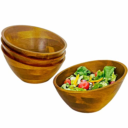 Woodard & Charles Set Of 4 Individual Wood Serving Bowls For Salad, Snack, Fruit, Chips, Or Candy, 7" X 3 1/4" #TOP7